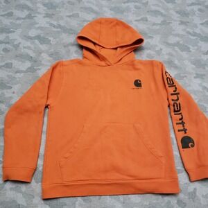 Carhartt Sweatshirt Youth XL Orange Pullover Hooded Pockets‎ Workwear